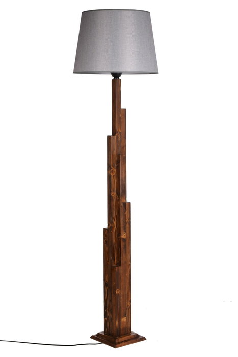 Opviq Kule Ceviz Lámpara de Pie de Madera con Pantalla Gris